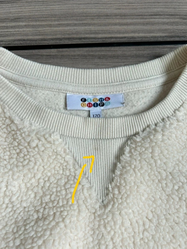 Teddy sweater “Fish & Chips” – crème (maat 170/SM)