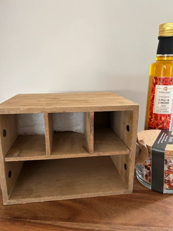 📦 Houten keuken organizer opbergbox met vakken – 17 cm