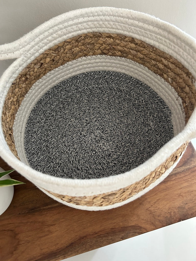 🧺 Handgemaakte Opbergmand – Naturel Tinten (Boho & Scandi) | Ø 25 cm