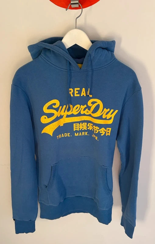 Superdry hoodie met gele print – blauw (maat S)