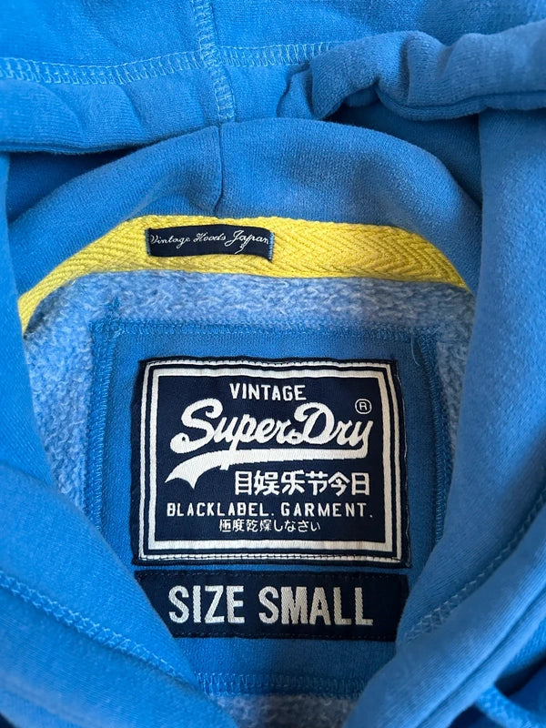 Superdry hoodie met gele print – blauw (maat S)