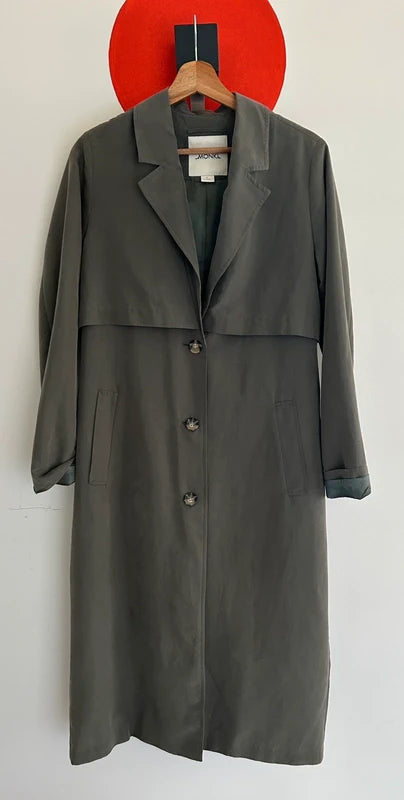Monki lange trenchcoat – kaki groen (maat S)
