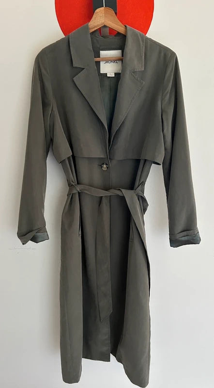 Monki lange trenchcoat – kaki groen (maat S)