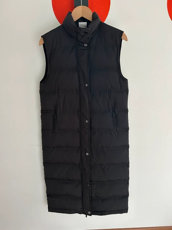 VILA lange puffer bodywarmer – zwart (maat XS-S)