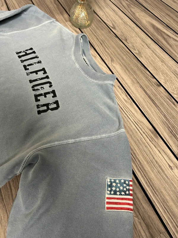 Tommy Hilfiger grijze/petrol sweater – maat L