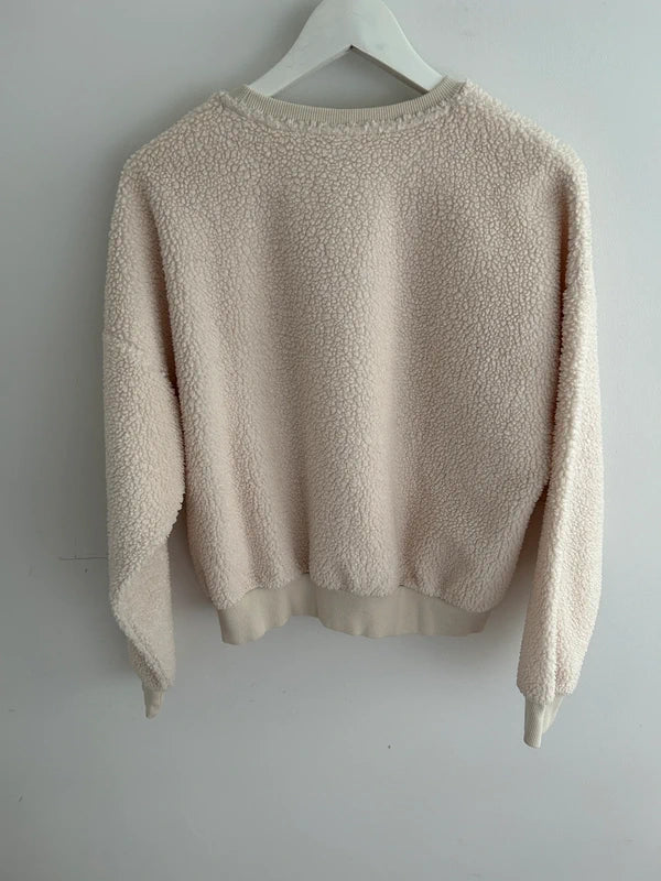 Teddy sweater “Fish & Chips” – crème (maat 170/SM)
