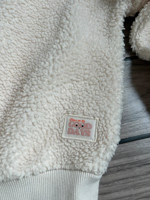 Teddy sweater “Fish & Chips” – crème (maat 170/SM)