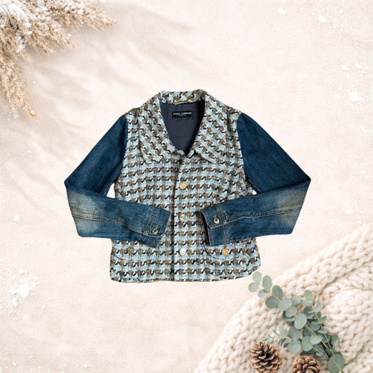 Vintage Dolce & Gabbana jas – denim & bouclé mix (maat M)