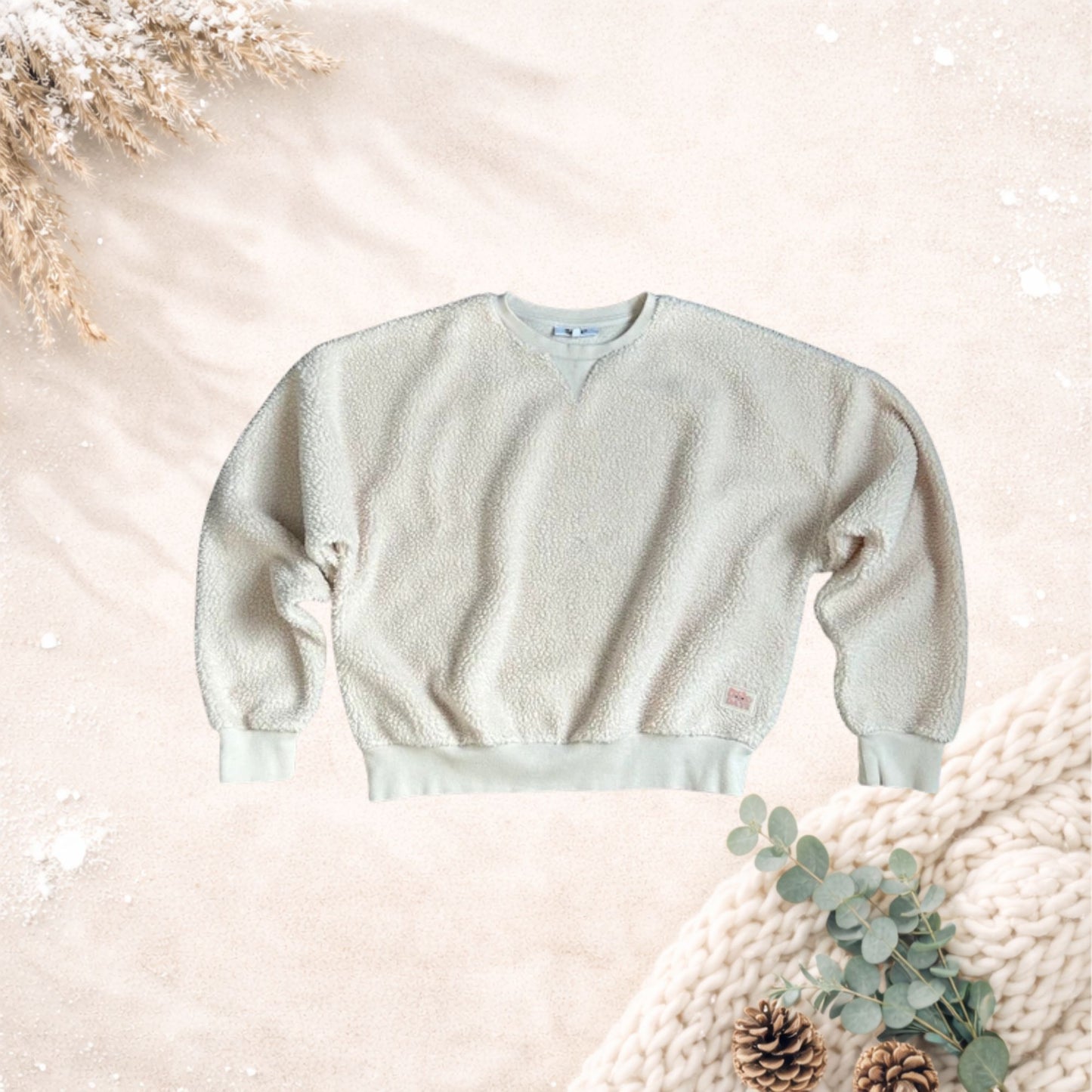 Teddy sweater “Fish & Chips” – crème (maat 170/SM)