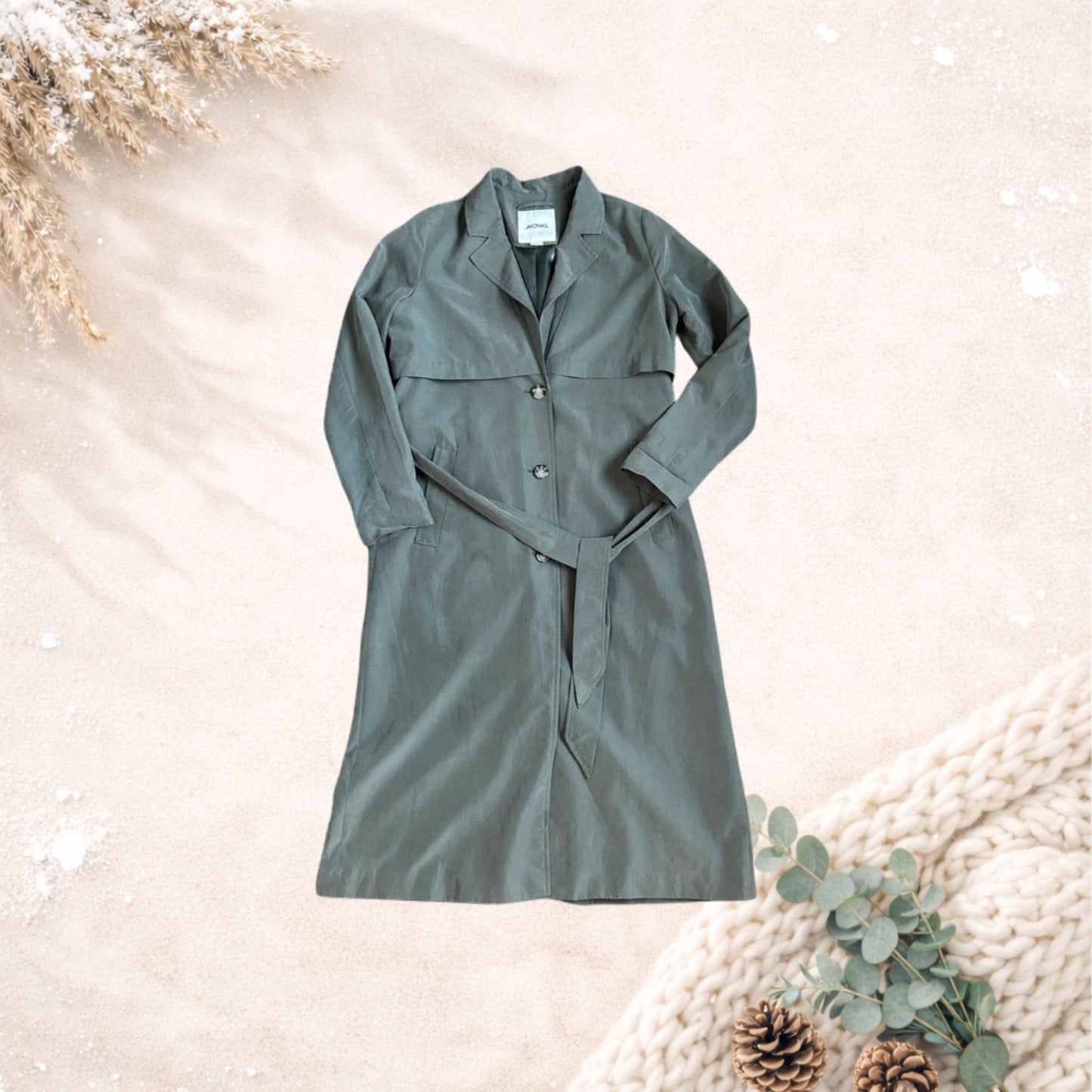 Monki lange trenchcoat – kaki groen (maat S)