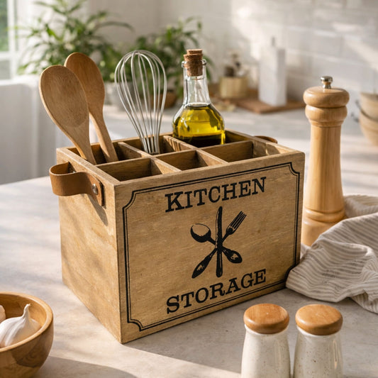 📦 Houten keuken organizer opbergbox met vakken – 17 cm