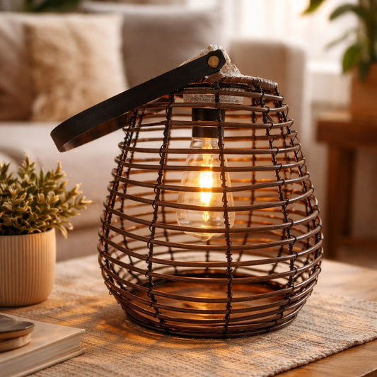 ☀️ Solar lantaarn tafellamp – rotan-look, zonne-energie (Ø 23 cm)