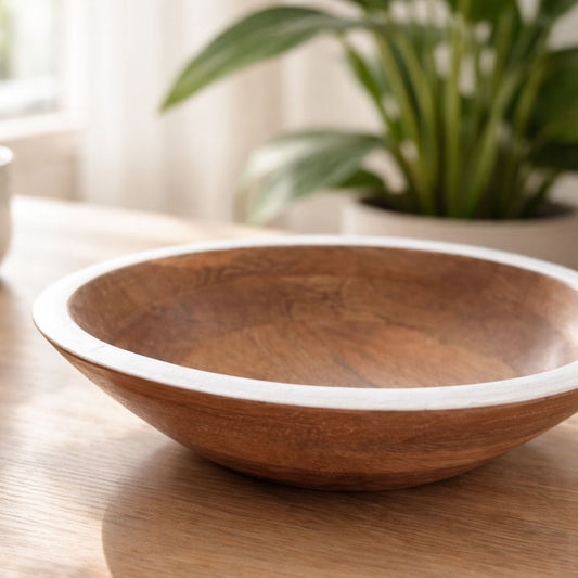 🍂 Home Accents houten decoratieve schaal – Ø 23 cm