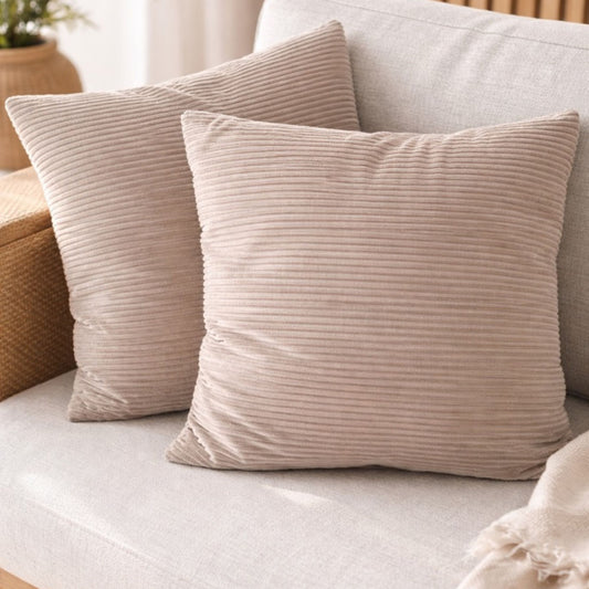 🛋️ Set van 2 Ribkussens – Beige/Taupe | 45 × 45 cm