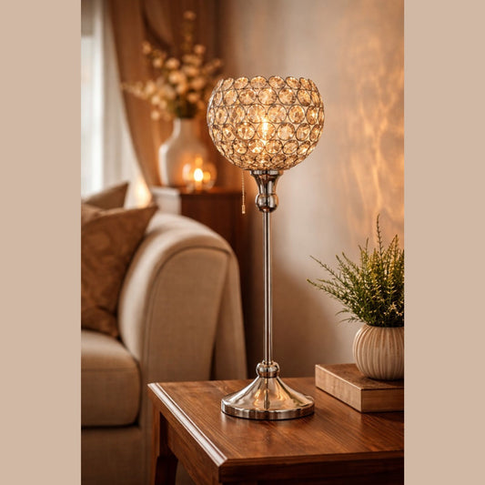 🕯️ Hoge Zilverkleurige Theelichthouder met Kristalglas – Chic & Sfeervol (37 cm)