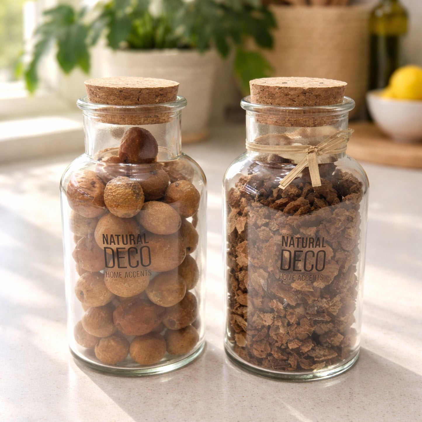 Set van 2 glazen decoflessen – Natural Deco