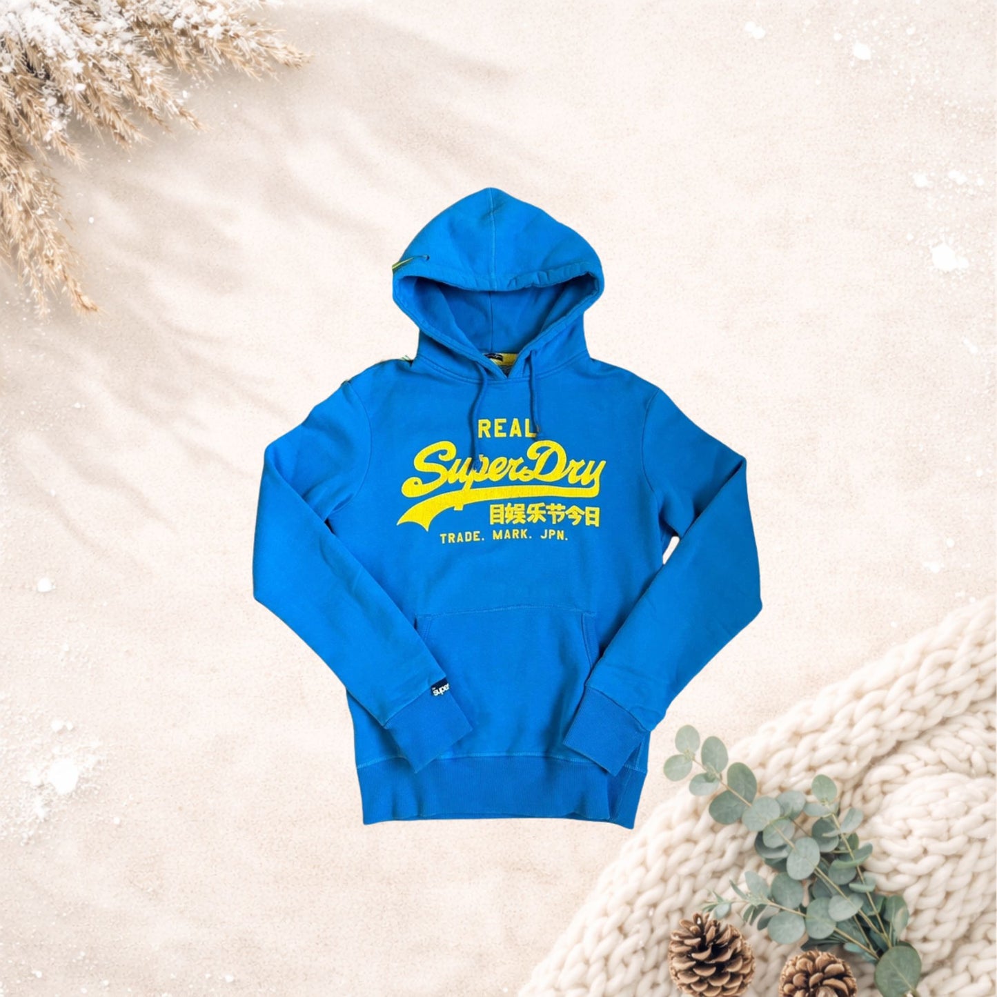 Superdry hoodie met gele print – blauw (maat S)