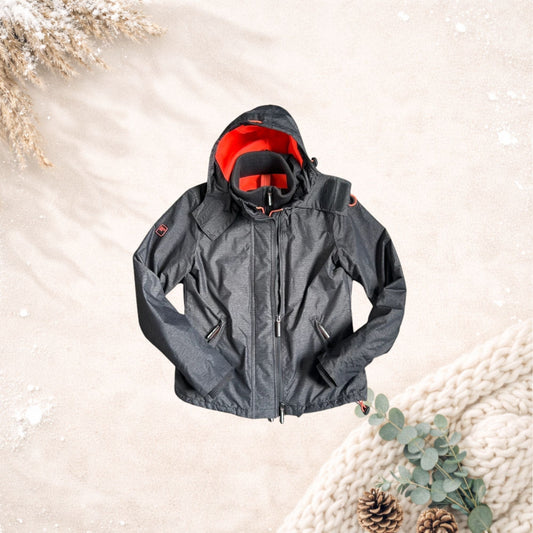 🧥 Superdry Windcheater Jkt – donkergrijs met oranje fleece (maat M)