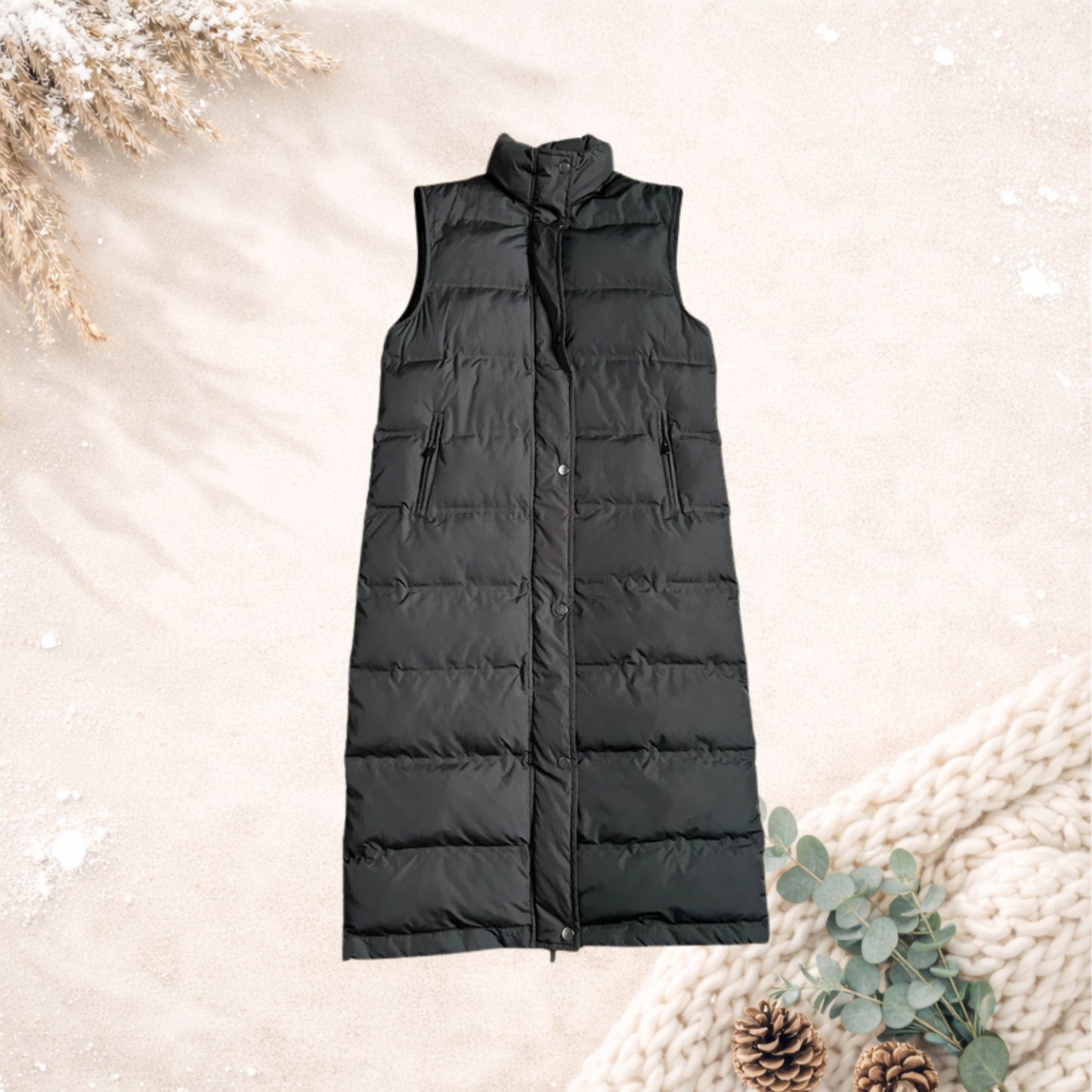 VILA lange puffer bodywarmer – zwart (maat XS-S)